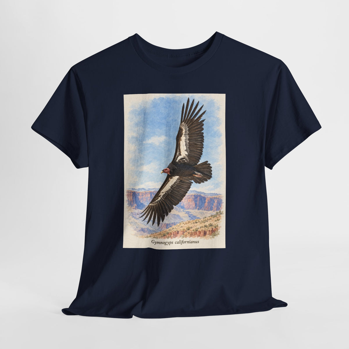California condor t-shirt with a vintage condor soaring over a canyon