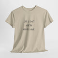Travel quote t-shirt reading 'Life is short and the world is wide' in handwritten type