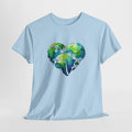 Earth t-shirt with a watercolor world map shaped into a heart