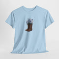 Cowboy boot floral t-shirt with distressed boots filled with lavender and wildflowers