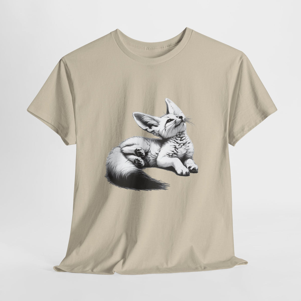 Fennec fox t-shirt with a detailed black-and-white fennec fox illustration