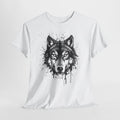 Wolf t-shirt with an ink-splatter wolf head portrait