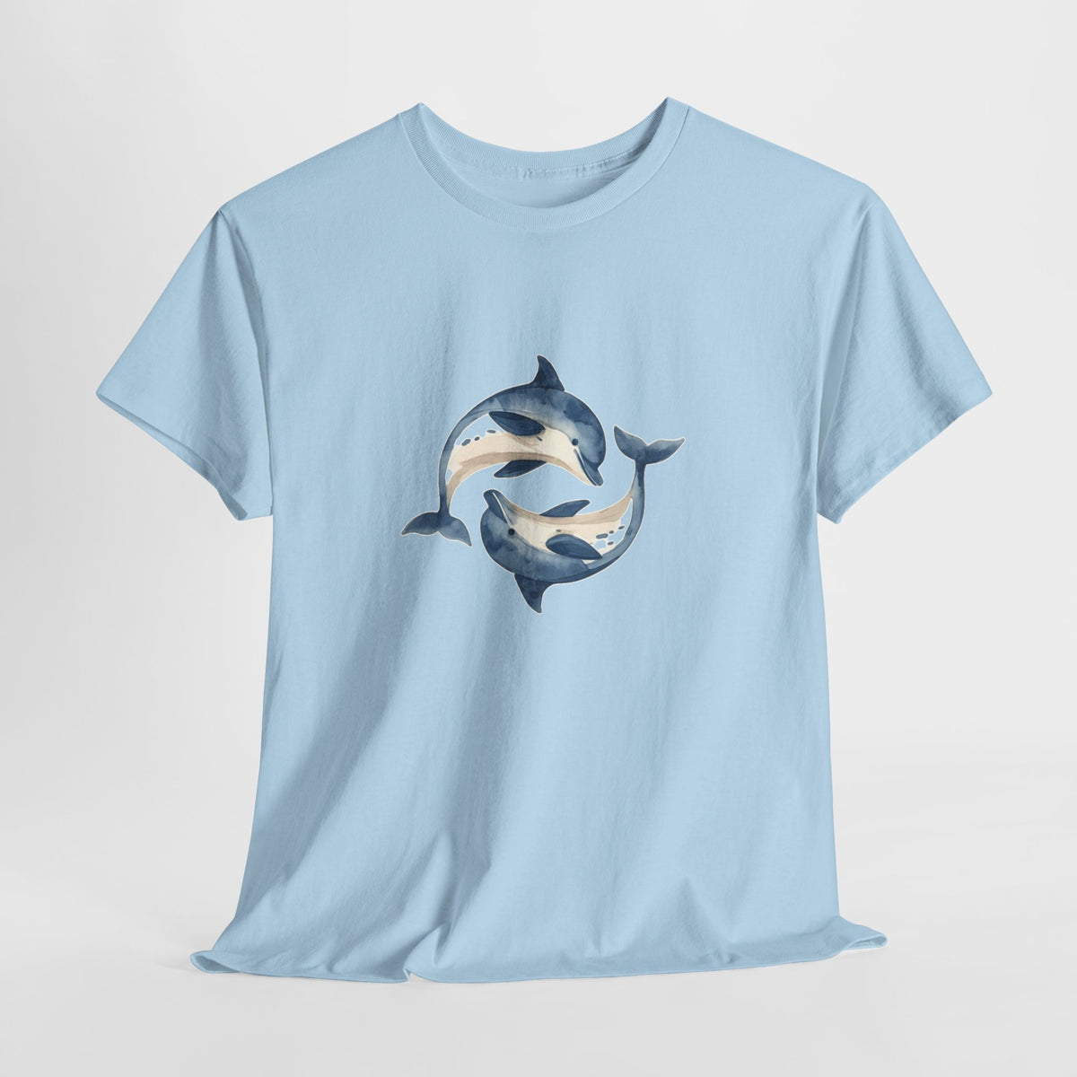 Dolphin t-shirt with watercolor dolphins swimming in a circle