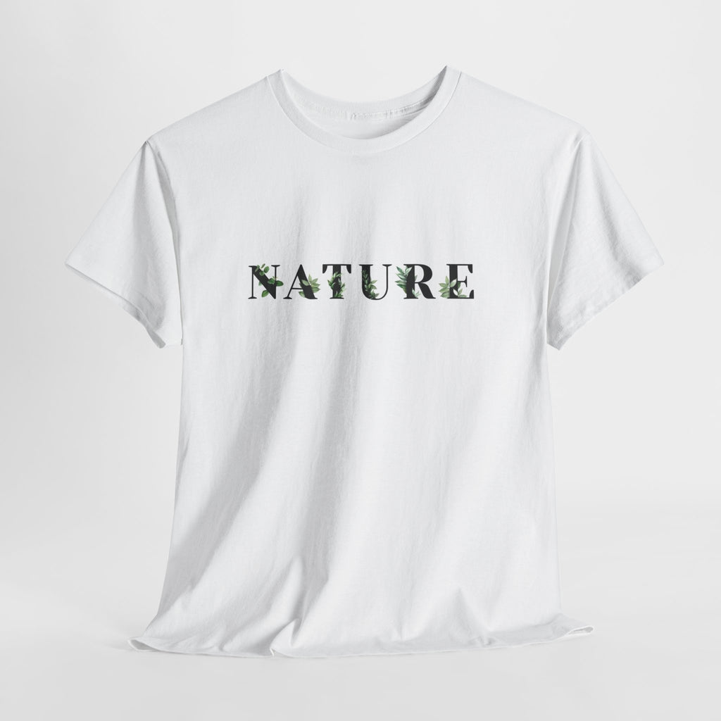 Nature t-shirt with the word NATURE filled with leaf and fern textures