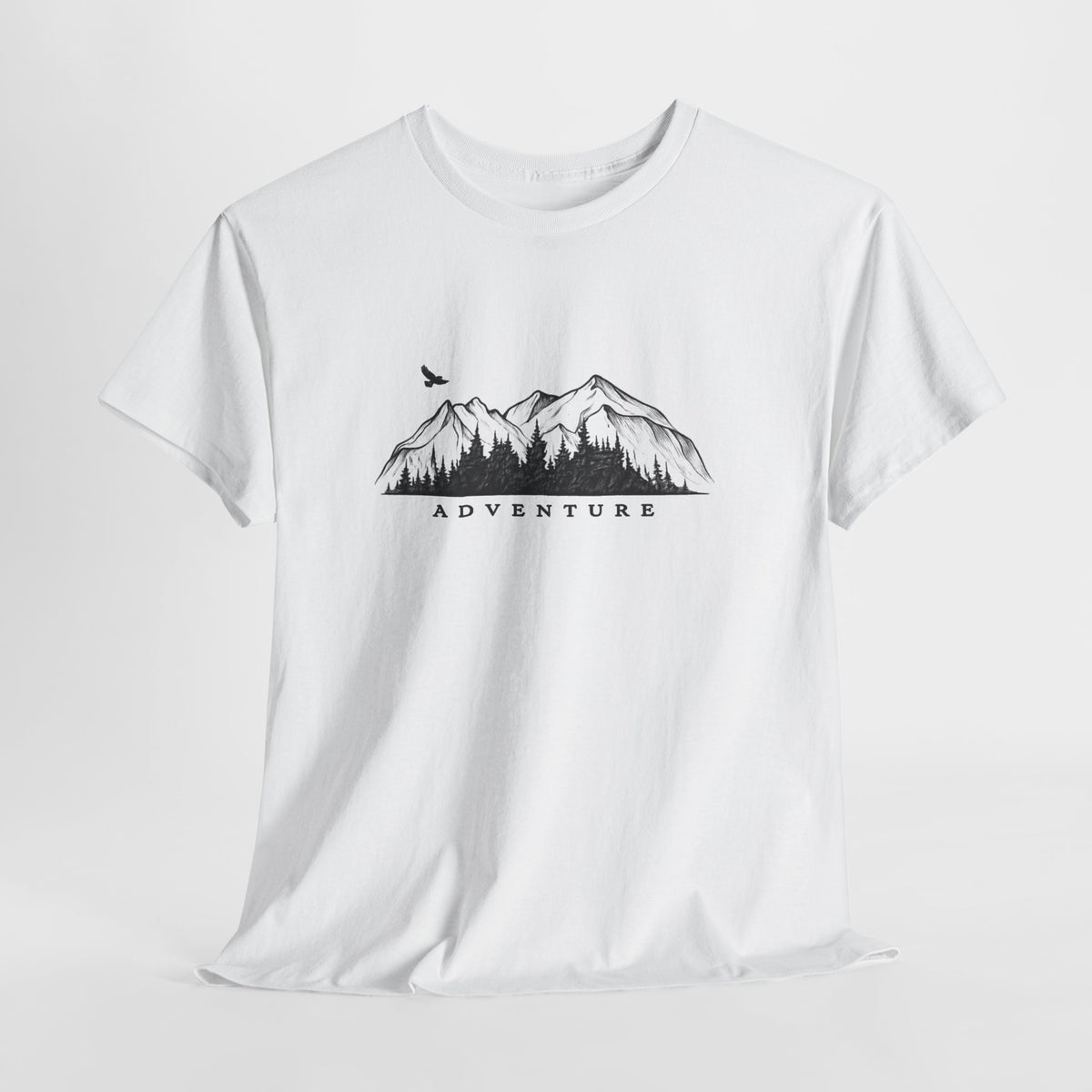 Mountain t-shirt with a hand-drawn mountain sketch and the word ADVENTURE