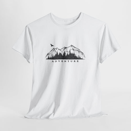 Mountain t-shirt with a hand-drawn mountain sketch and the word ADVENTURE