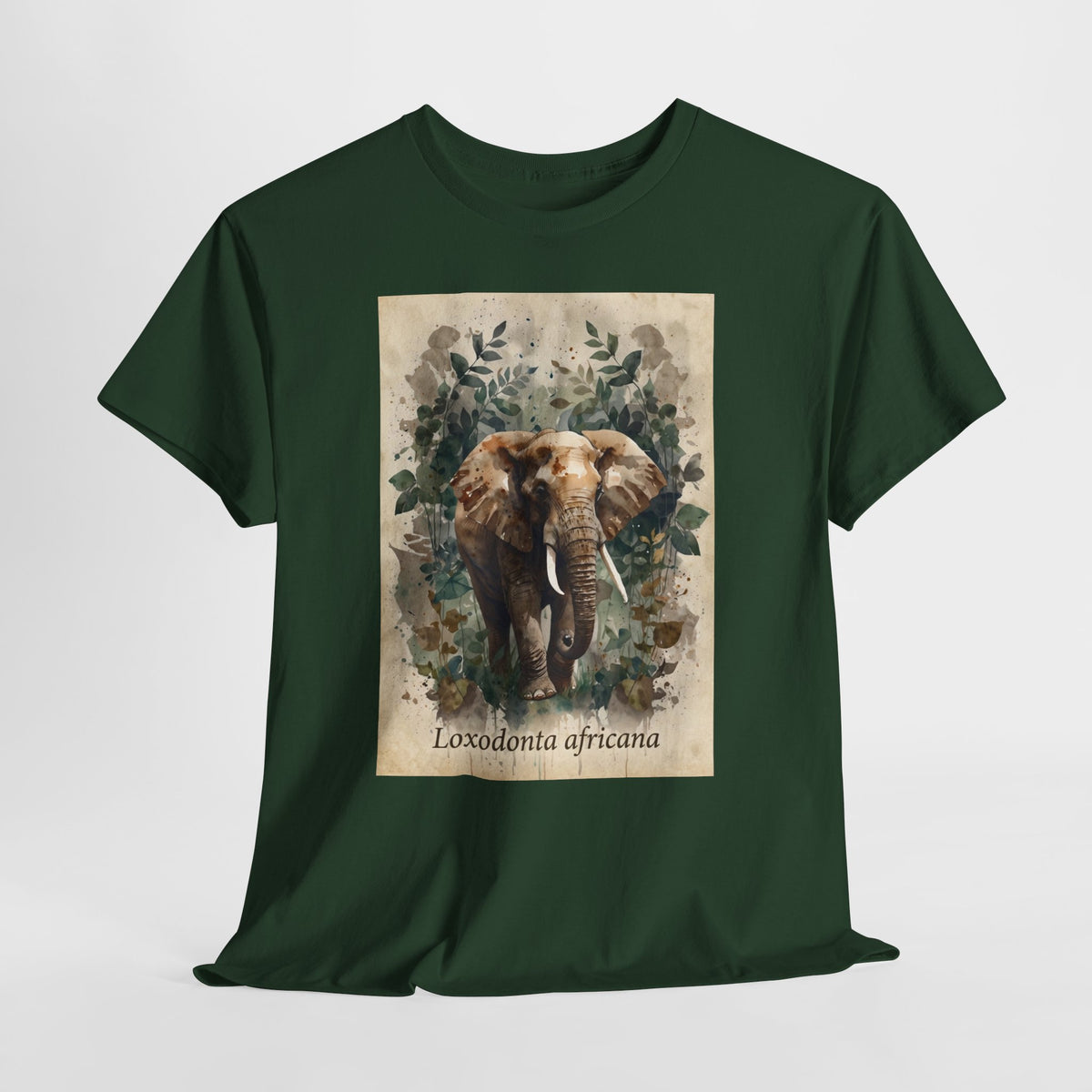 African elephant t-shirt with a watercolor elephant labelled Loxodonta africana