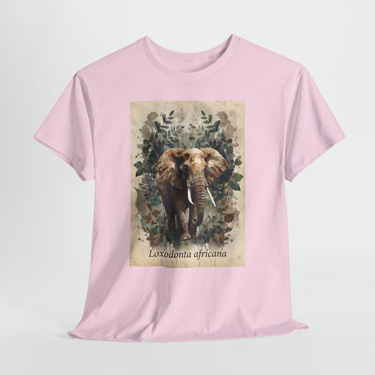 African elephant t-shirt with a watercolor elephant labelled Loxodonta africana