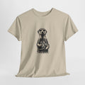 Meerkat t-shirt with a wide-eyed meerkat holding a vintage camera