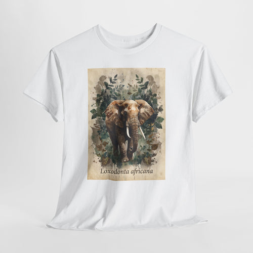 African elephant t-shirt with a watercolor elephant labelled Loxodonta africana