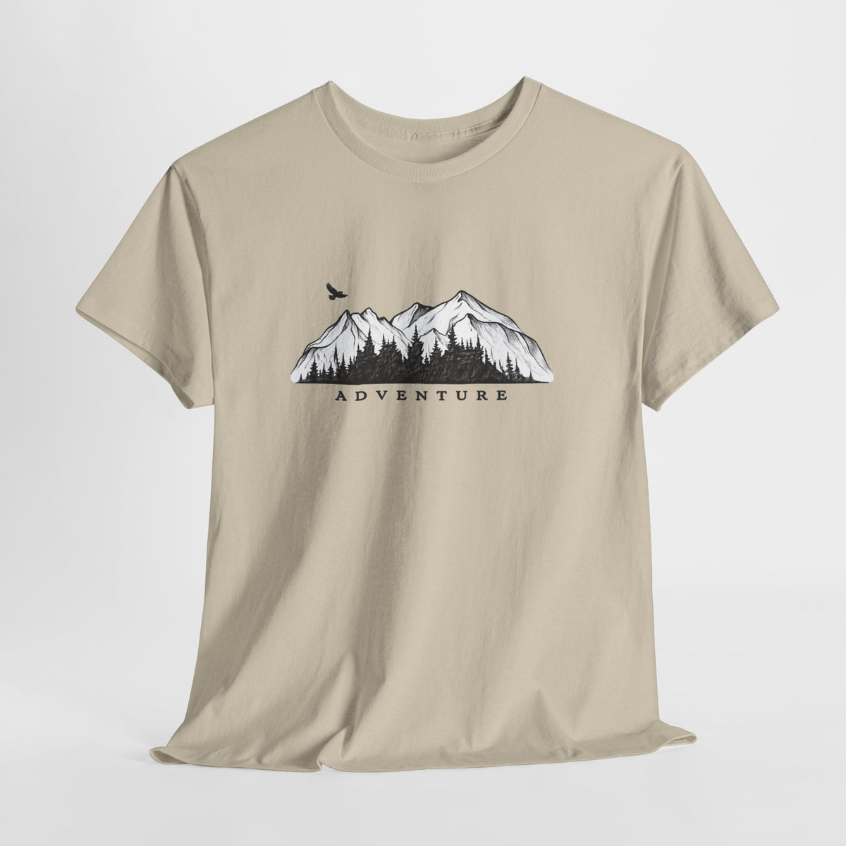 Mountain t-shirt with a hand-drawn mountain sketch and the word ADVENTURE