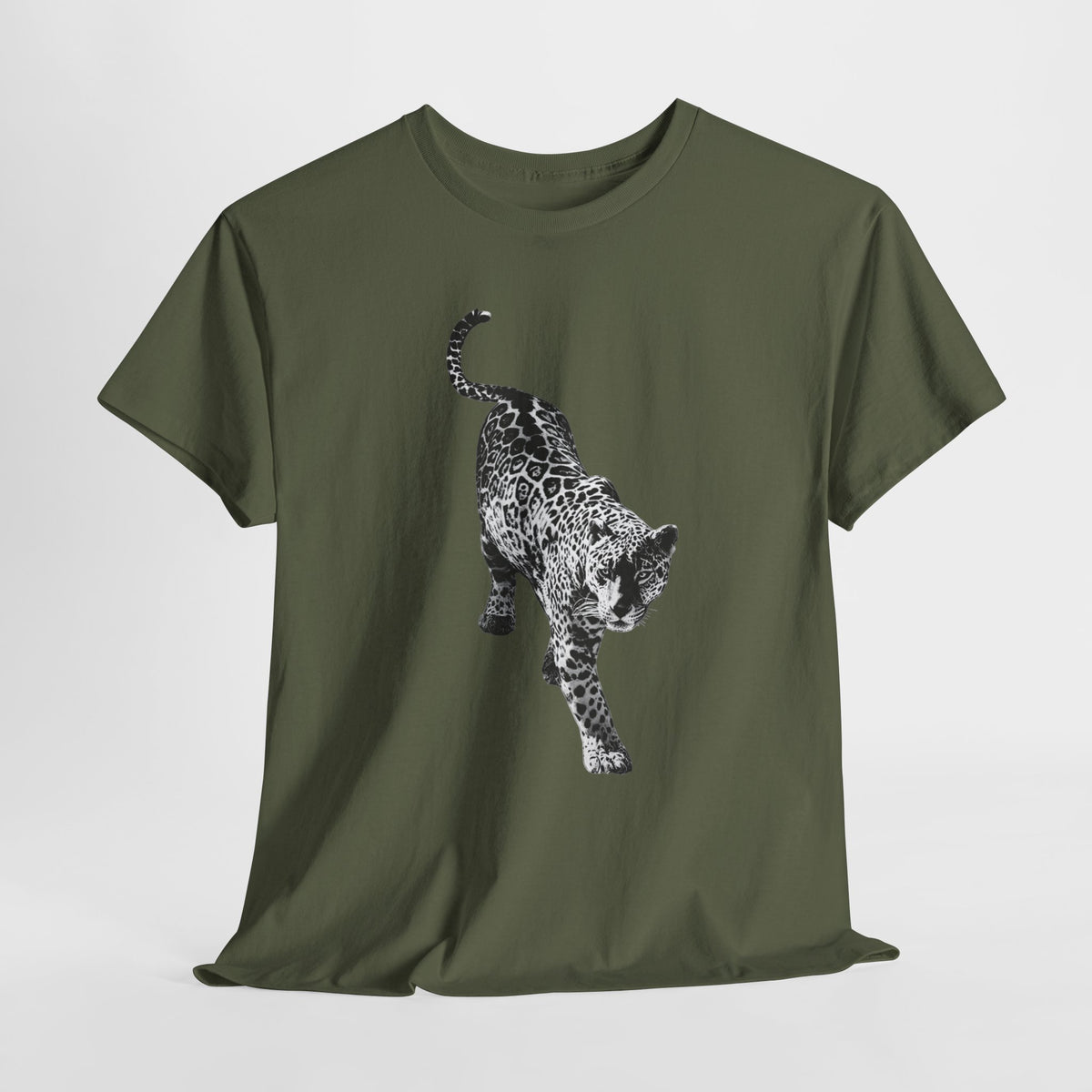 Black leopard t-shirt with a detailed monochrome leopard illustration