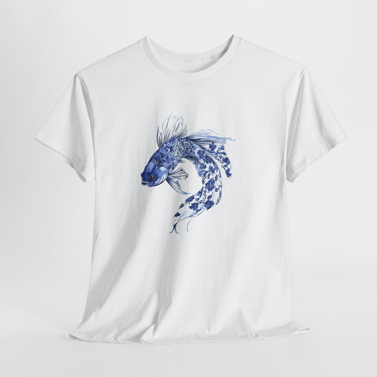Koi fish t-shirt with a blue watercolor koi swimming in a circle