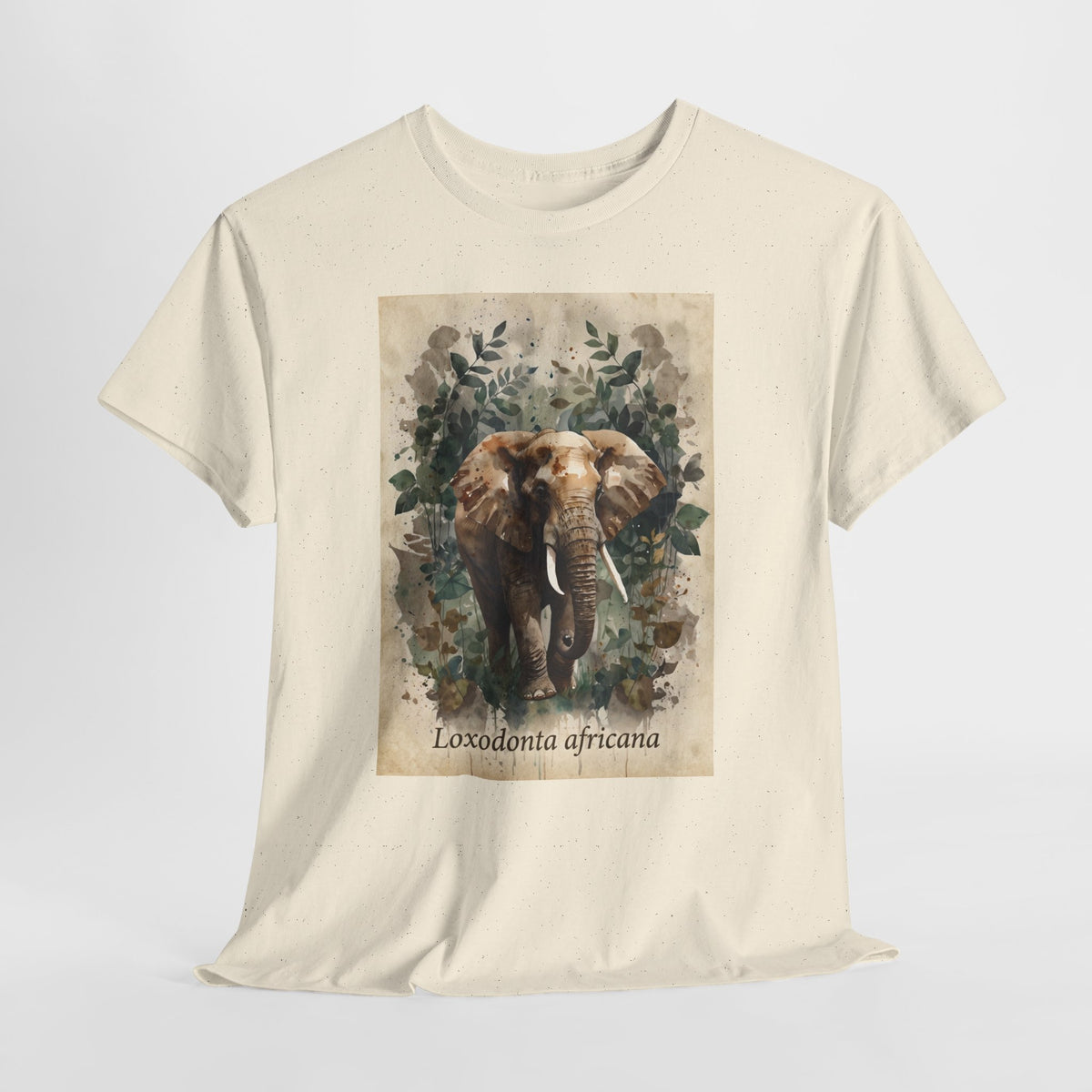 African elephant t-shirt with a watercolor elephant labelled Loxodonta africana
