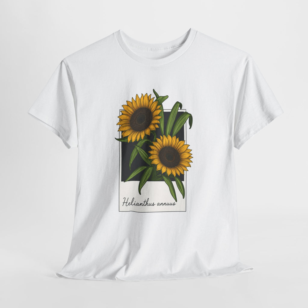 Botanical sunflower t-shirt with a framed vintage sunflower illustration