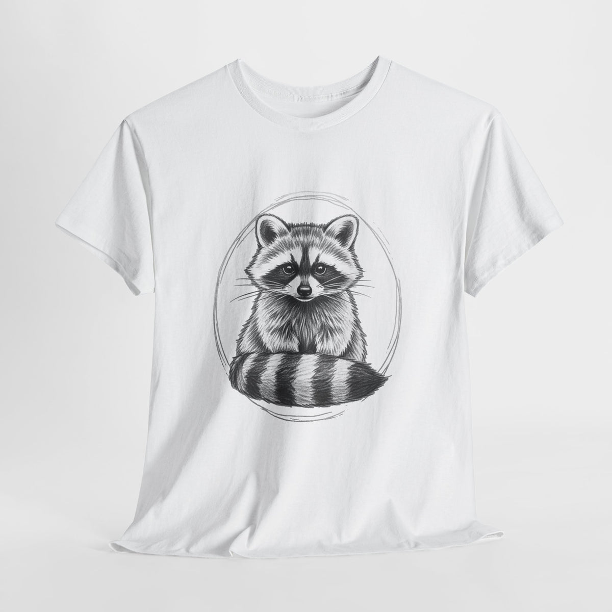 Raccoon t-shirt with a hand-drawn pencil sketch of a raccoon