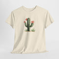 Watercolor cactus t-shirt with a flowering cactus in soft earthy colors