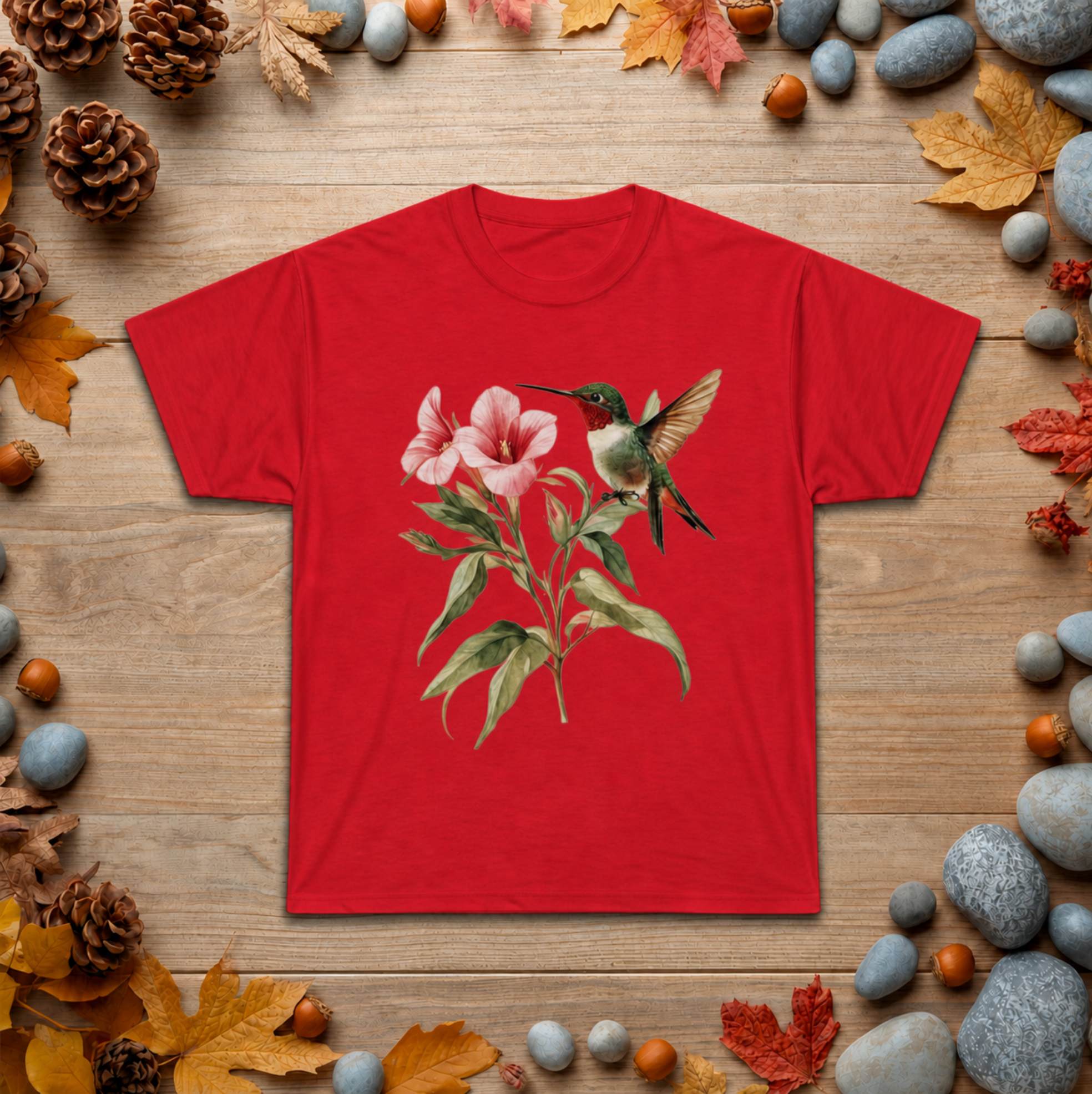 Hummingbird & Pink Blossoms Tee — Botanical Nature T-Shirt